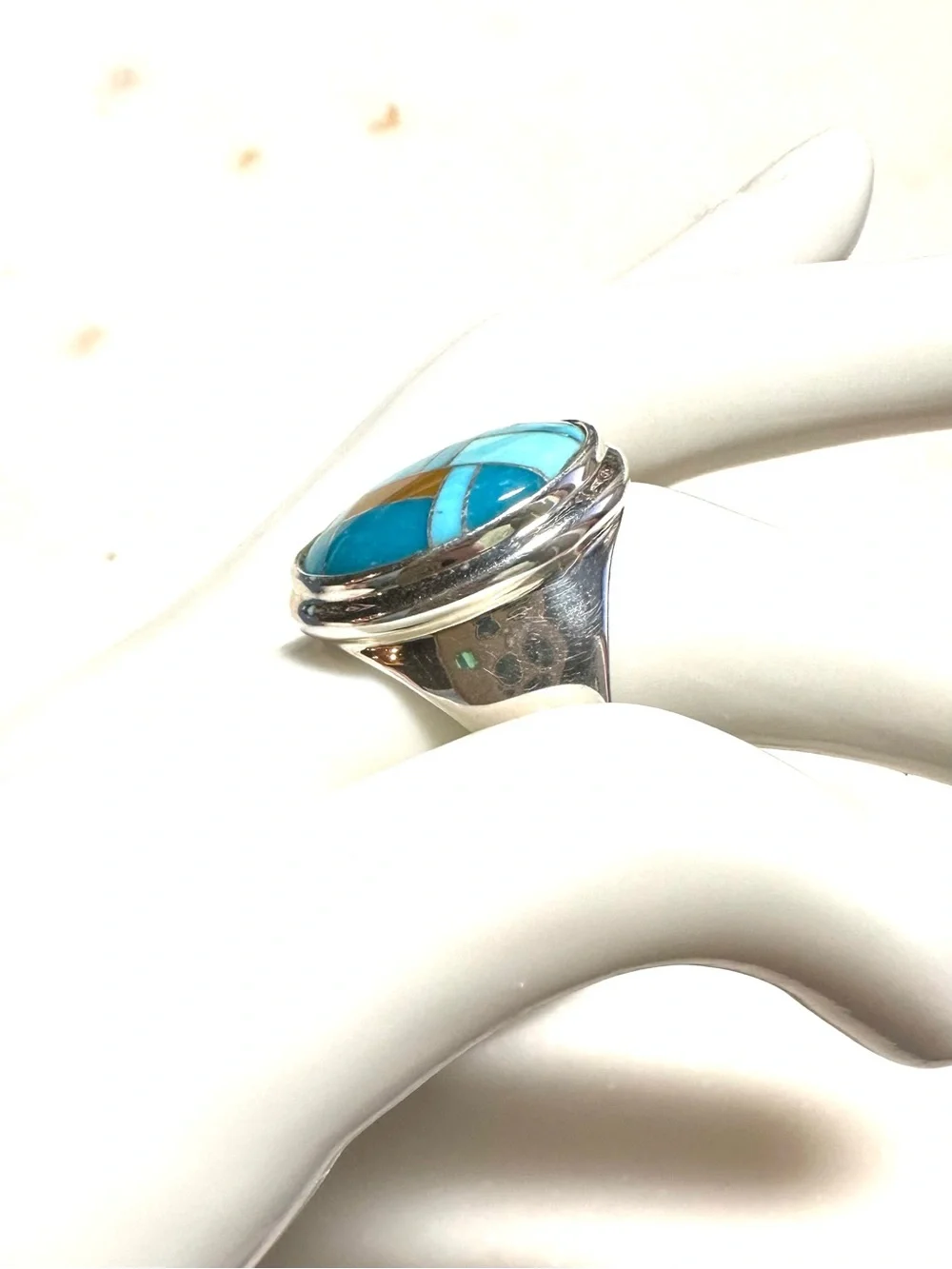Carolyn Pollack Geometric Blue Turquoise & Jasper Inlay Sterling Silver Ring